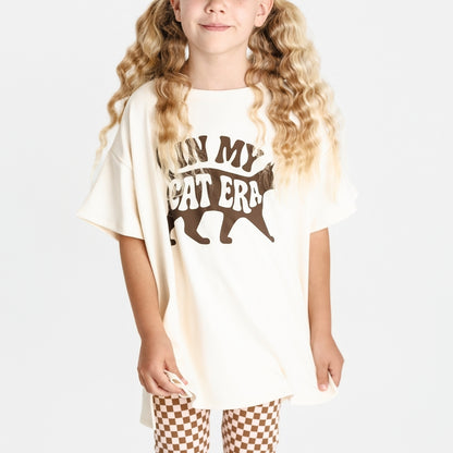 Youth Bamboo Oversize Graphic T-shirt | In My Cat Era in Cream