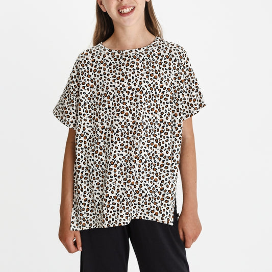 Youth Bamboo Oversize All-Over Print T-shirt | Snow Leopard