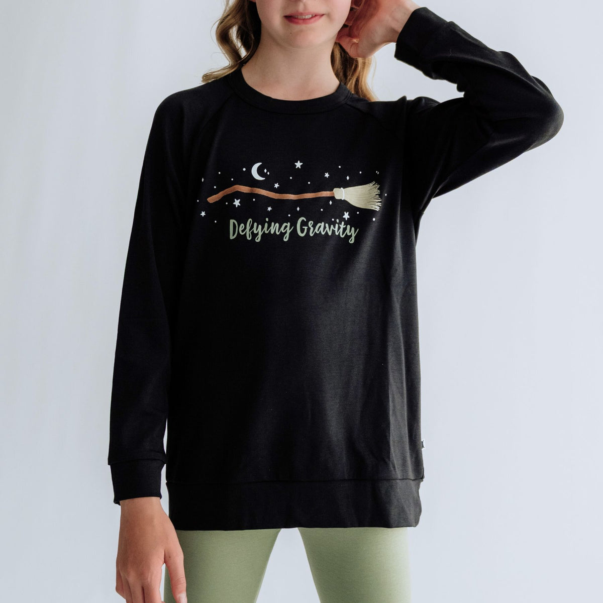 Youth Bamboo Graphic Raglan Sleeve Pullover | Defying Gravity on Black