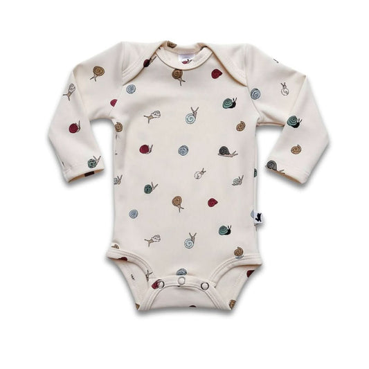 Baby Long - Sleeve Bamboo Onesie - Ditsy Snails - Little & Lively