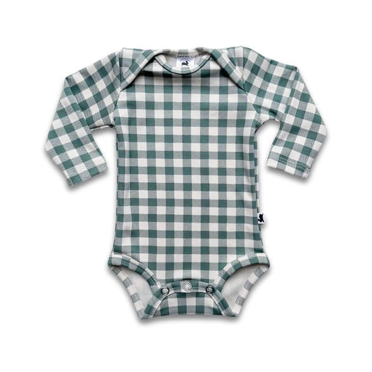 Baby Long - Sleeve Bamboo Onesie - Eucalyptus Gingham - Little & Lively