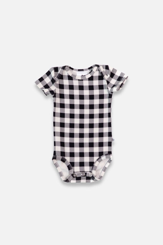 Baby Short Sleeve Bamboo Onesie - Bison Plaid - Little & Lively