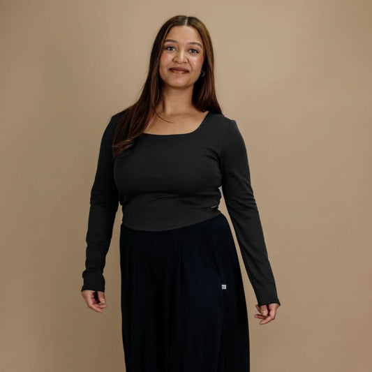 Ladies' Eva Sculpted Bamboo Square Neck Crop - Black - Little & Lively
