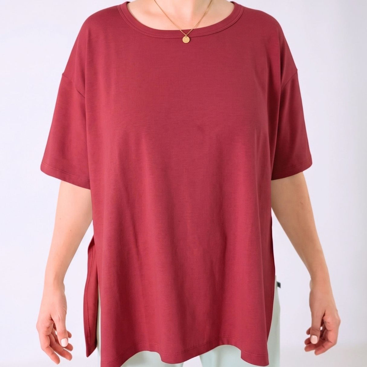 Ladies' Bamboo Oversized Side Slit T-Shirt | Pomegranate
