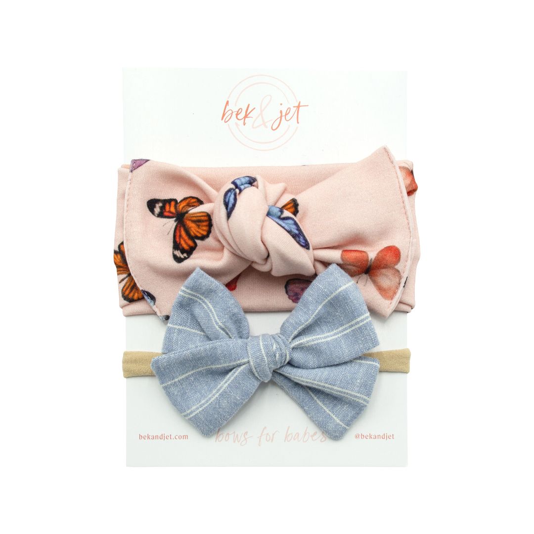 Pink Butterflies Set | Headwrap & Bow