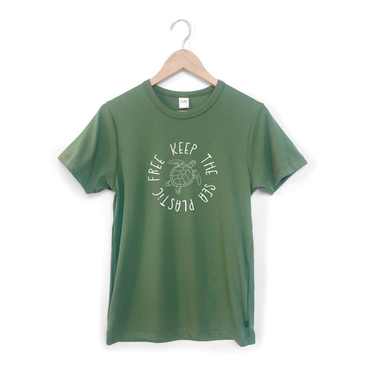 Adult Unisex Crewneck 'Keep the Sea Plastic Free' T-Shirt | Leaf Green