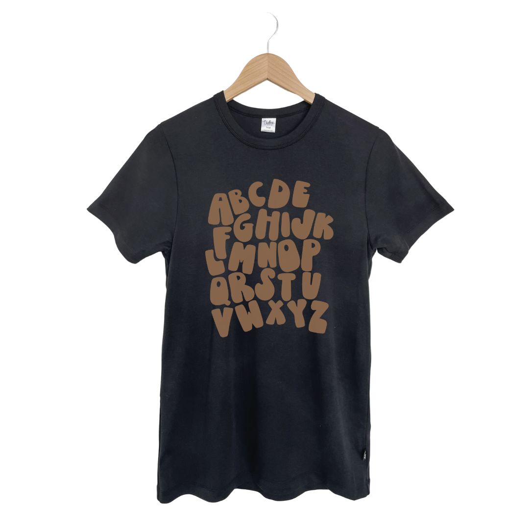 Adult Unisex Crewneck 'ABCs' Bamboo T-Shirt | Black