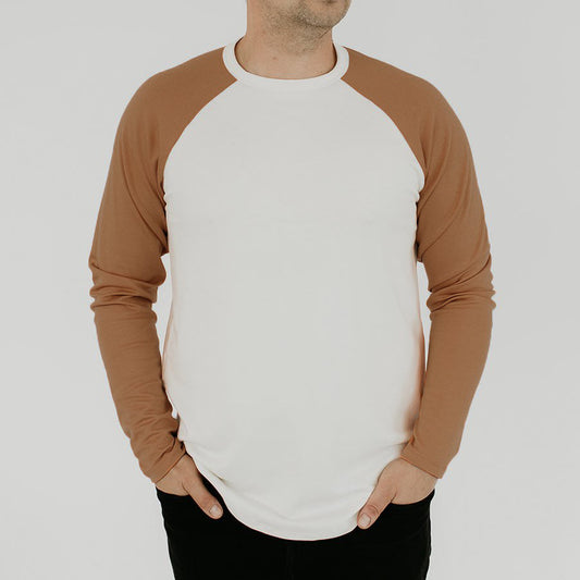 Adult Unisex Crewneck Baseball Raglan Shirt | Cream & Caramel Men’s T-shirt