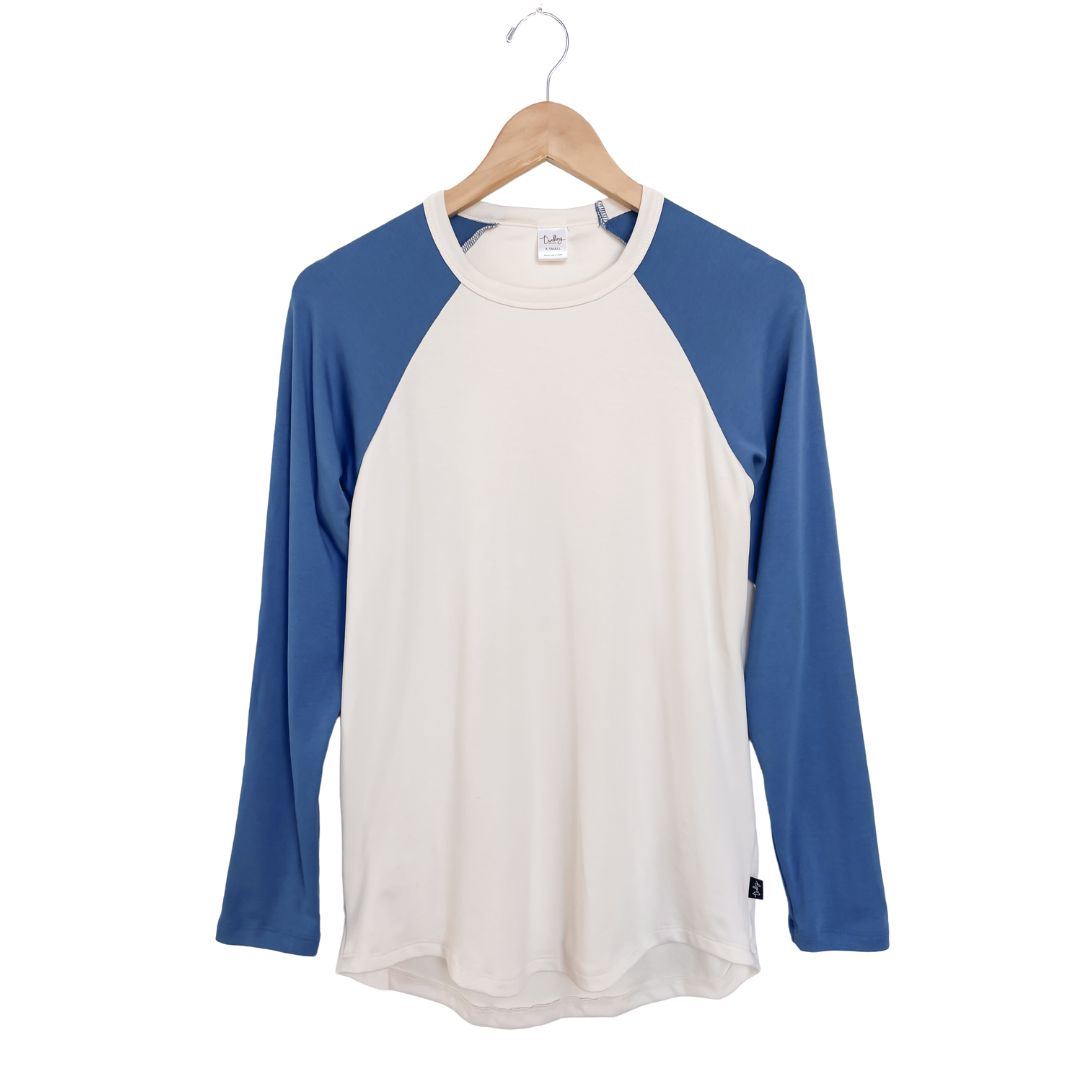 Adult Unisex Crewneck Baseball Raglan Shirt | Cream & Classic Blue