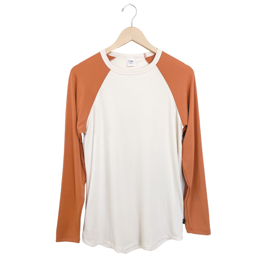 Adult Unisex Crewneck Baseball Raglan Shirt | Cream & Orange Men’s T-shirt