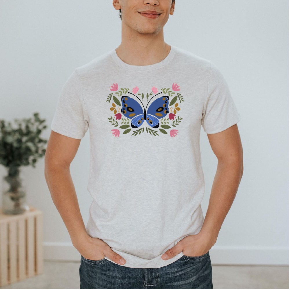 Adult Unisex Crewneck 'Butterfly' T-Shirt | Ash