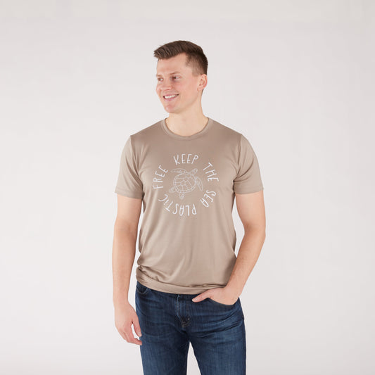 Adult Unisex Crewneck ’keep The Sea Plastic Free’ T-shirt | Stone Men’s T-shirt