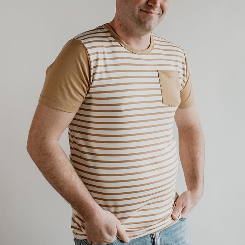 Adult Unisex Crewneck Pocket T-Shirt | Honey Stripe