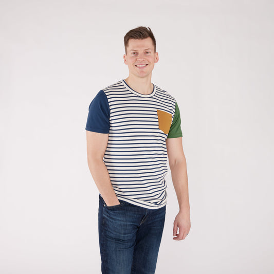 Adult Unisex Crewneck Pocket T-shirt | Navy Stripe Men’s T-shirt Bamboo/cotton 1