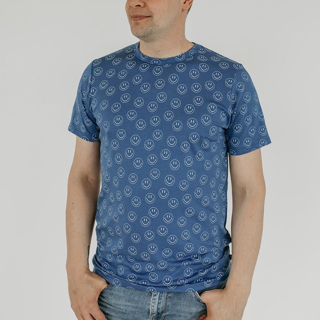 Adult Unisex Crewneck T-Shirt | Blue Smilies