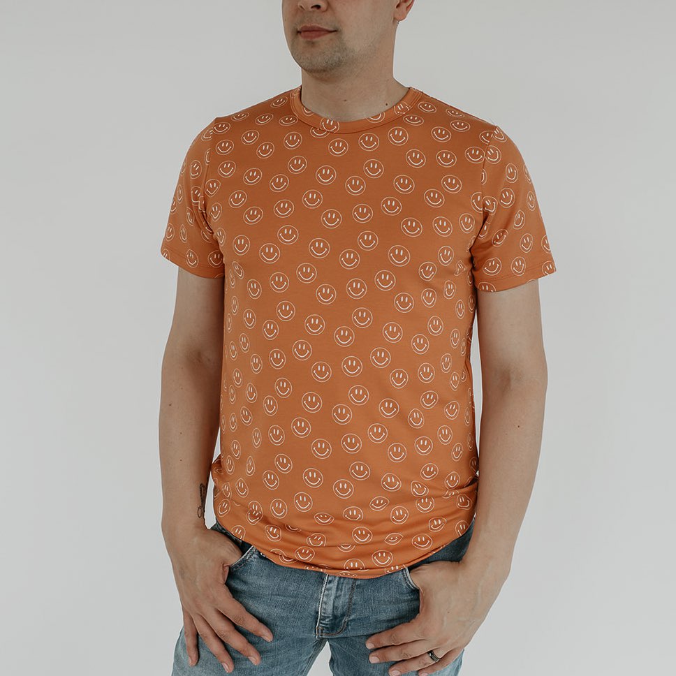 Adult Unisex Crewneck T-Shirt | Orange Smilies