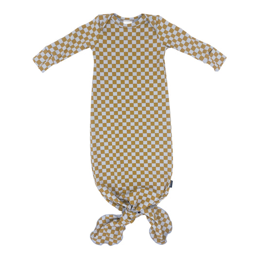 Baby Knotted Gown | Blue Checkers Pajama Set Bamboo/cotton 1