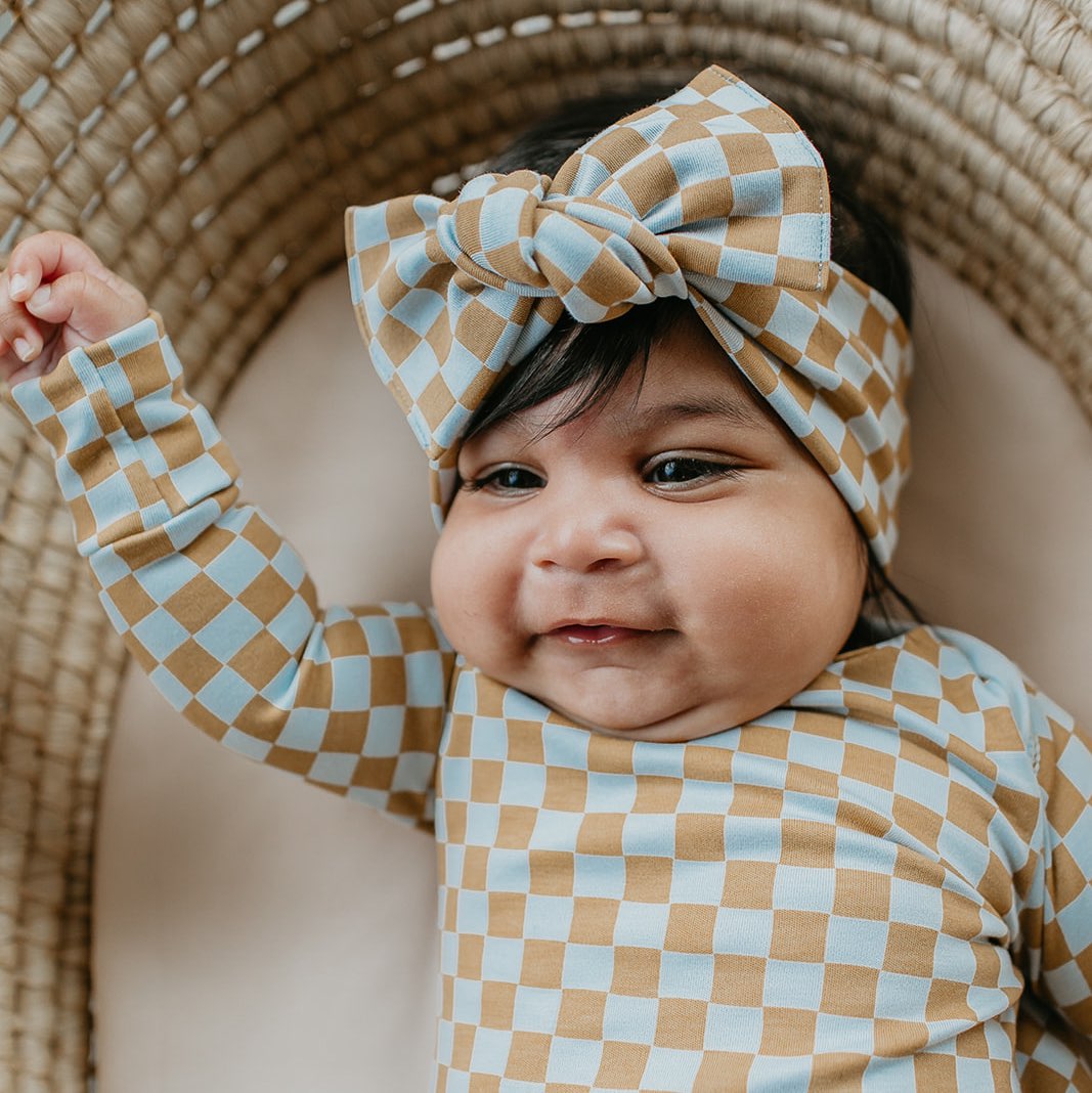 Baby Knotted Gown | Blue Checkers