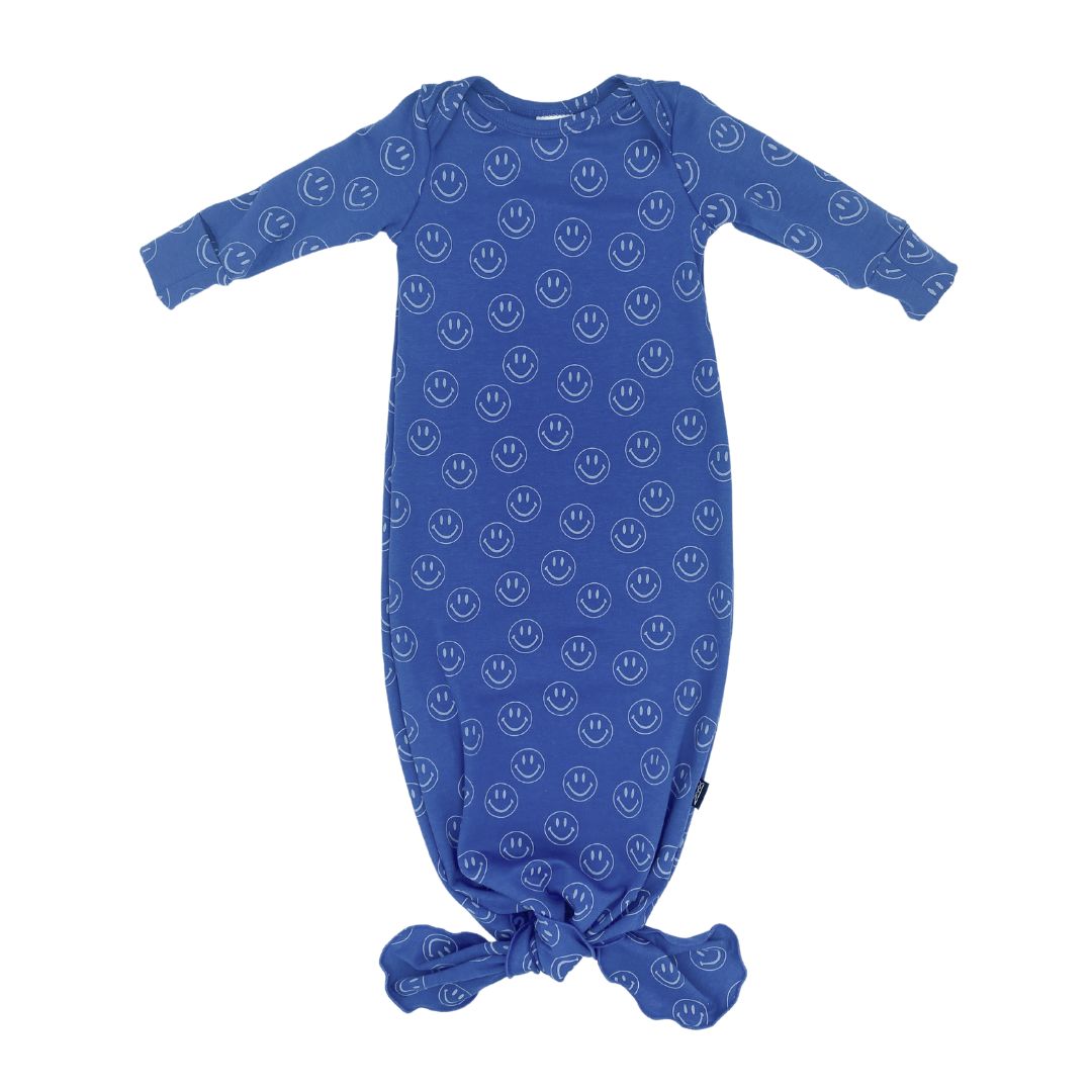 Baby Knotted Gown | Blue Smilies Pajama Set Bamboo/cotton 1