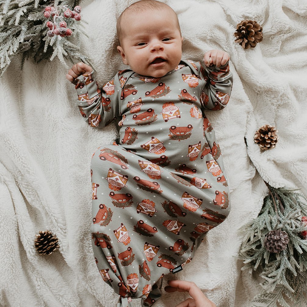 Baby Knotted Gown | Christmas Transport Pajama Set Bamboo/cotton 2