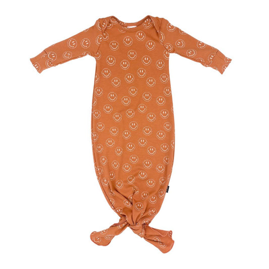 Baby Knotted Gown | Orange Smilies Pajama Set Bamboo/cotton 1