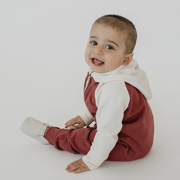 Baby/Kid's Fleece-Lined Hooded Jumpsuit | Burgundy & Cream