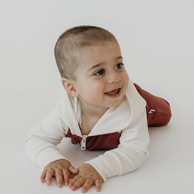 Baby/Kid's Fleece-Lined Hooded Jumpsuit | Burgundy & Cream