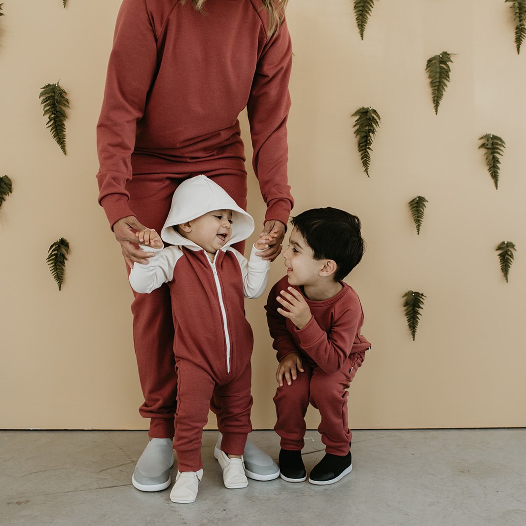 Baby/kid’s Fleece-lined Hooded Jumpsuit | Burgundy & Cream Kid’s Joggers