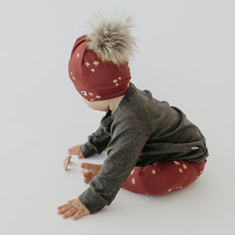 Baby/Kid's Pom Pom Beanie | Burgundy Toadstool