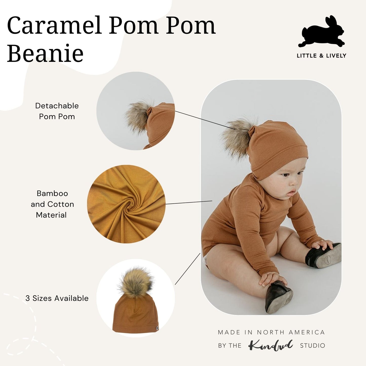 Baby/kid’s Pom Beanie | Caramel Beanie Bamboo/cotton 8