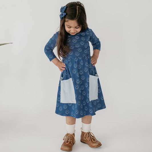 Baby/kid’s/youth Clementine Dress | Blue Smilies Girl’s Bamboo/cotton 2