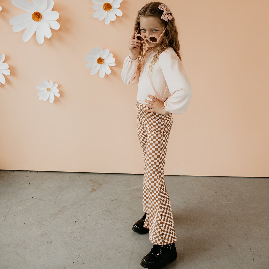 Baby/kid’s/youth Flares | Blush Checkers Leggings Bamboo/cotton 4
