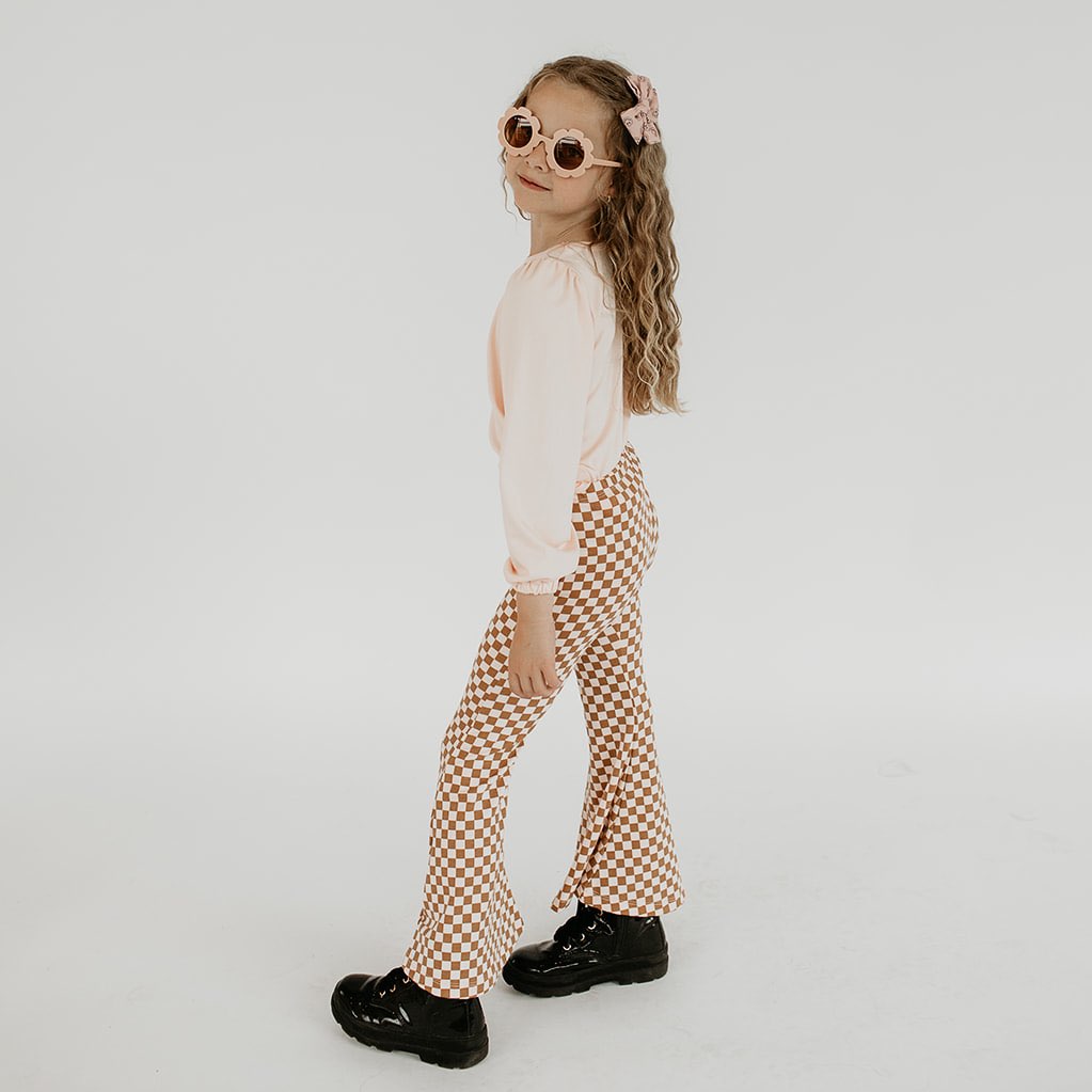 Baby/kid’s/youth Flares | Blush Checkers Leggings Bamboo/cotton 7