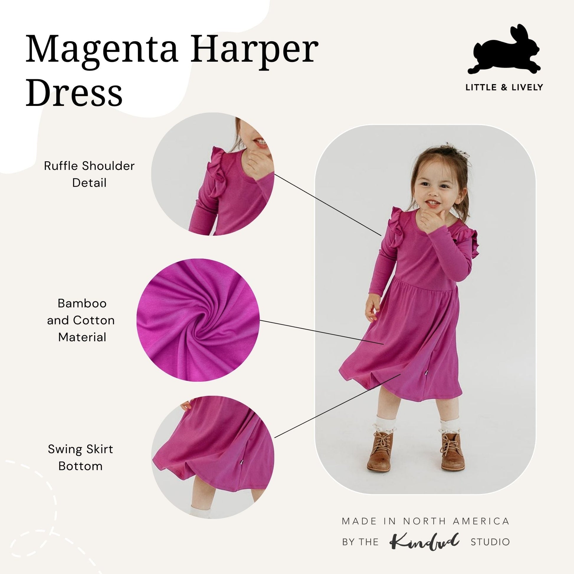 Baby/Kids/Youth Harper Dress | Magenta