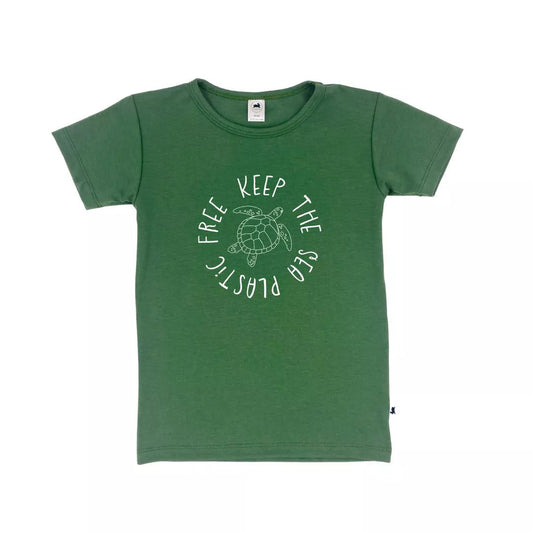 Baby/kid’s/youth ’keep The Sea Plastic Free’ T-shirt | Slim Fit | Leaf Green