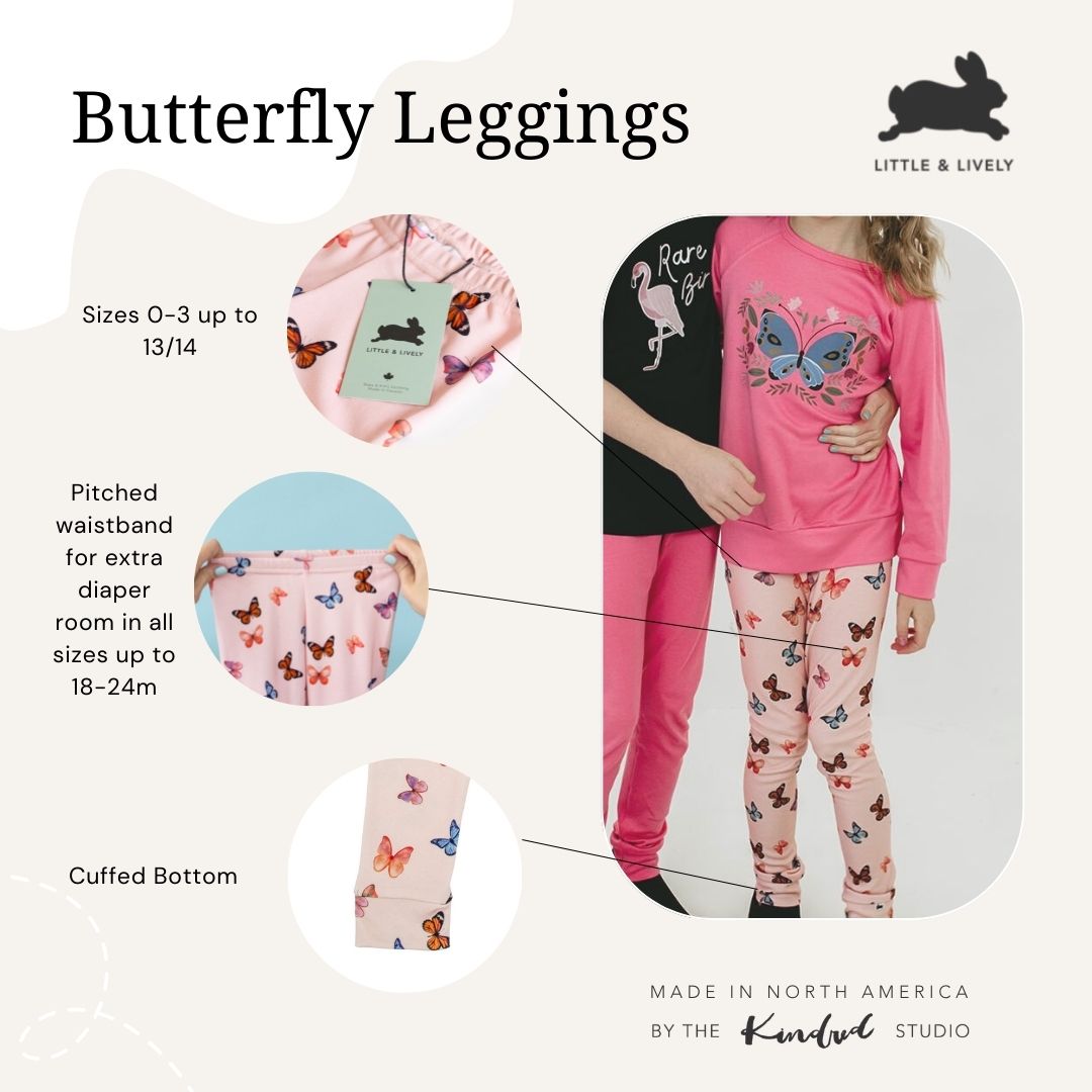 Girls H & M Black Butterfly Leggings, Elastic Waist, Size 10