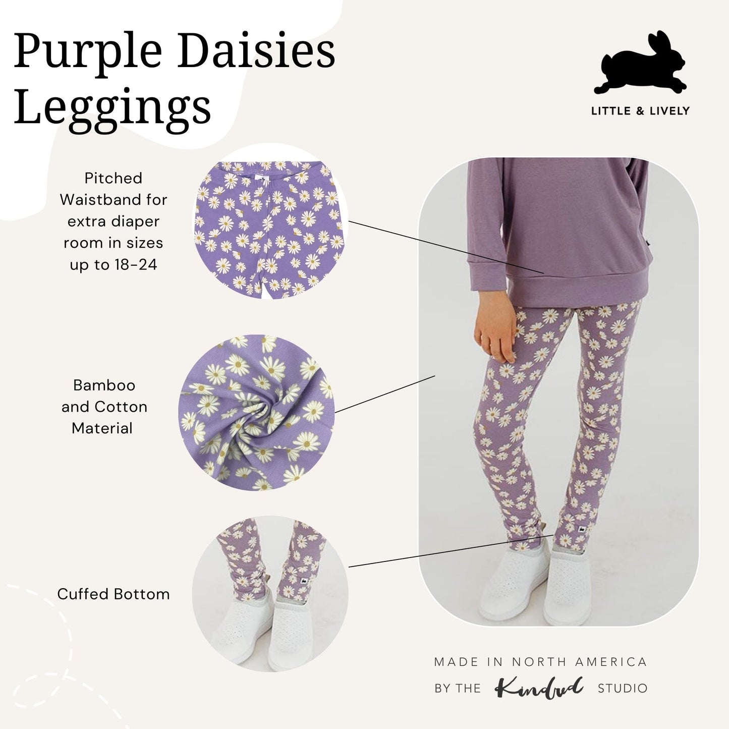 Baby/kid’s/youth Leggings | Purple Daisies Leggings Bamboo/cotton 8
