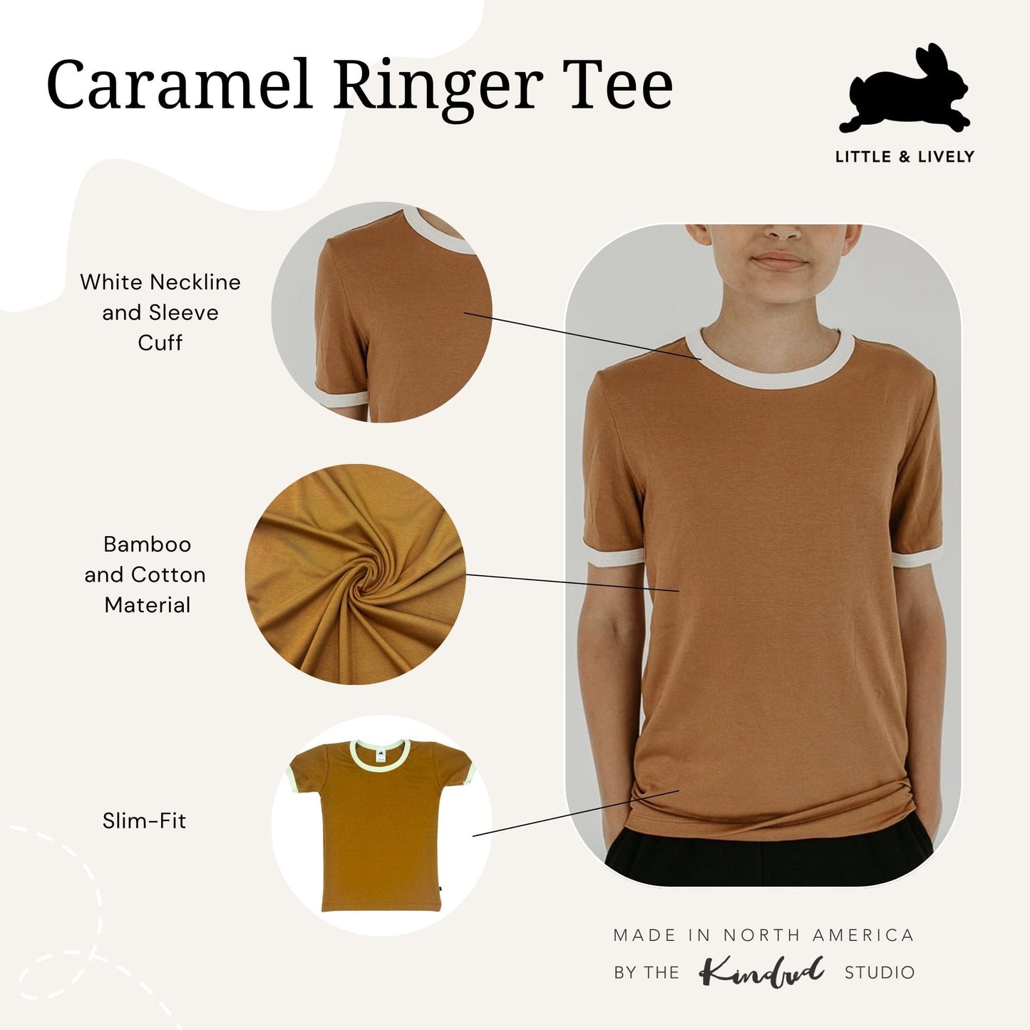 Baby/kid’s/youth Ringer Slim-fit T-shirt | Caramel Kid’s Bamboo/cotton 3