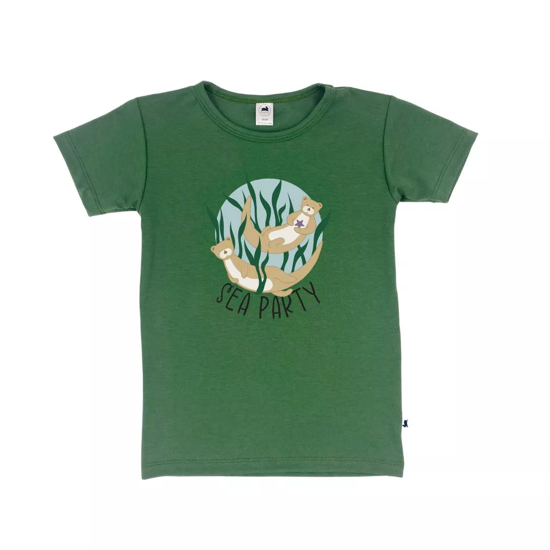 'Sea Party' Bamboo T-Shirt | Slim Fit | Leaf Green