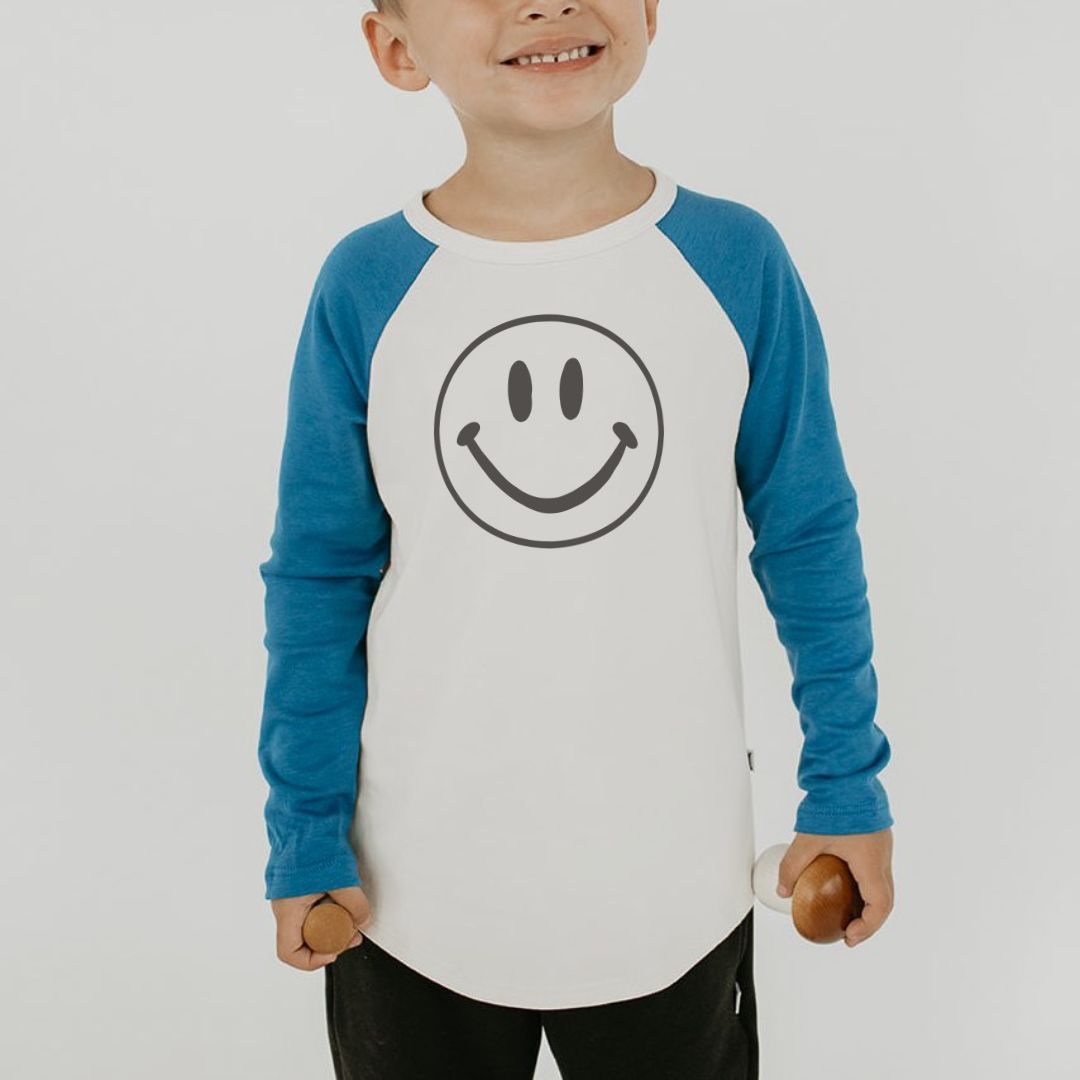 Baby/Kid's/Youth 'Smiley' Baseball Raglan Shirt | Cream & Classic Blue