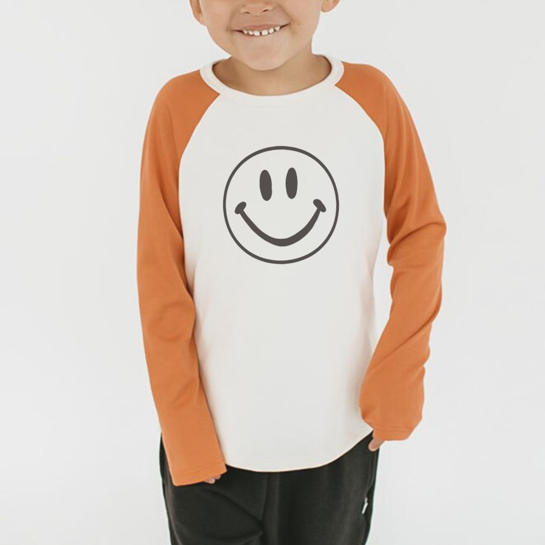 Baby/kid’s/youth ’smiley’ Baseball Raglan Shirt | Cream & Orange Kid’s T-shirt