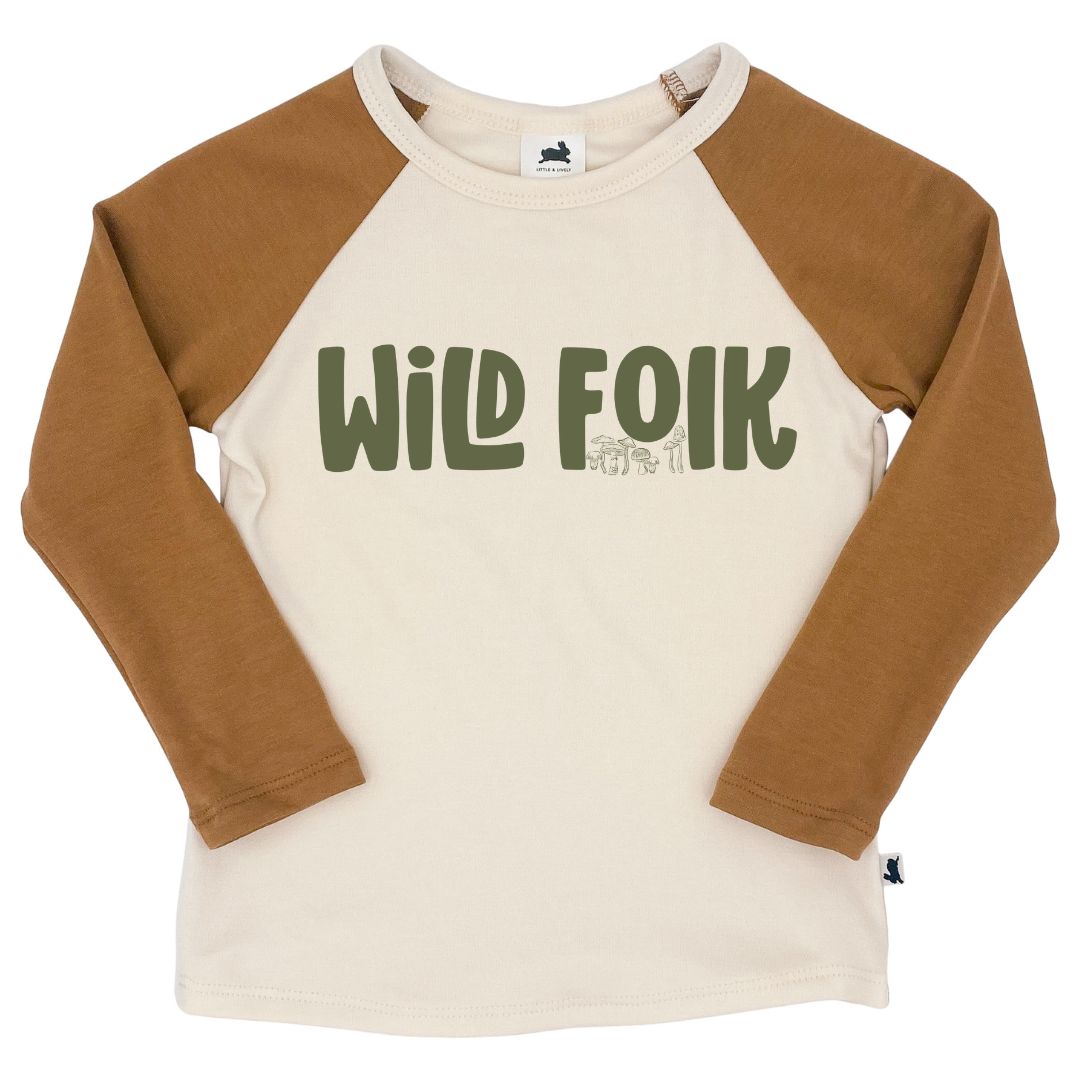 Baby/kid’s/youth ’wild Folk’ Baseball Raglan Shirt | Cream & Caramel Kid’s