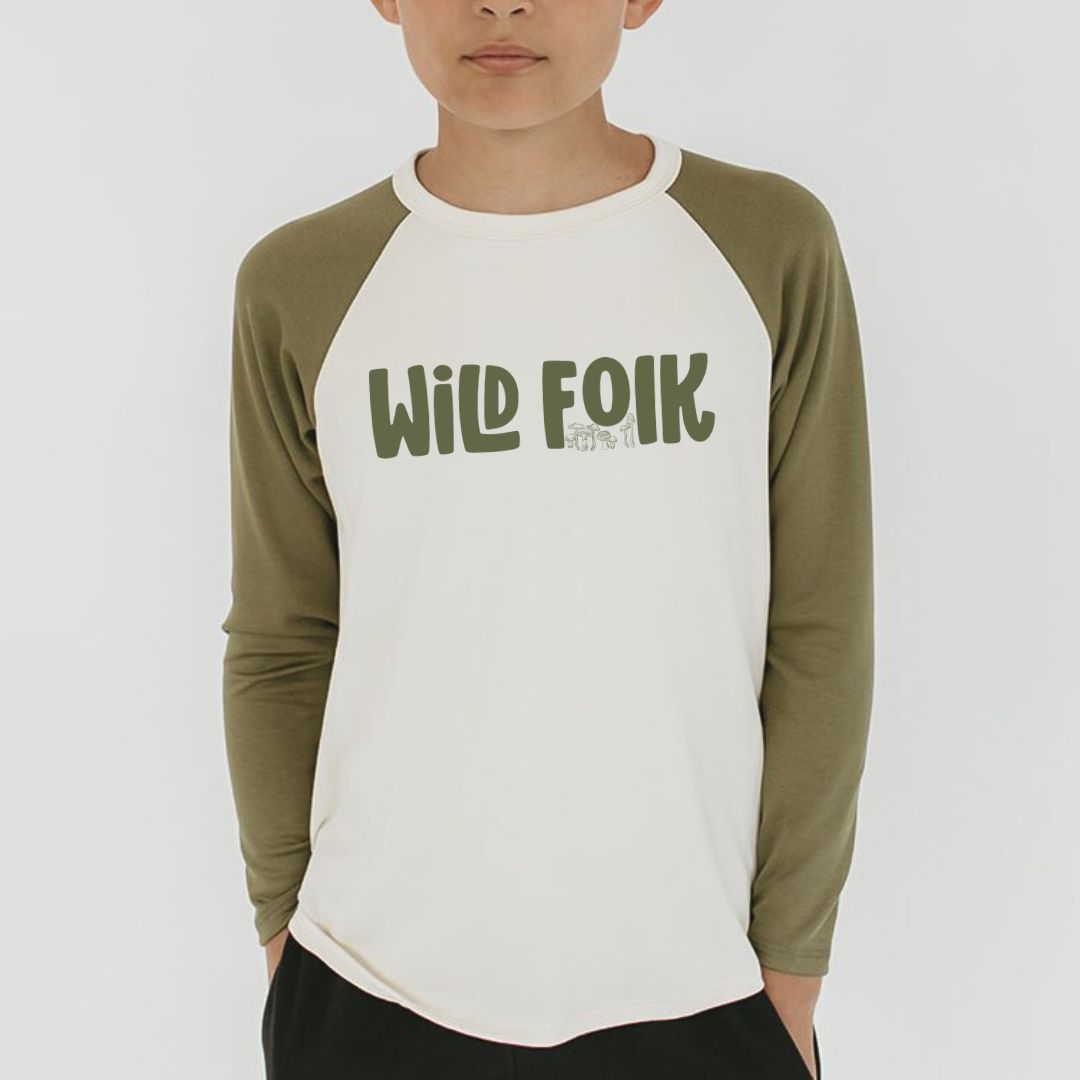 Baby/Kid's/Youth 'Wild Folk' Baseball Raglan Shirt | Cream & Olive