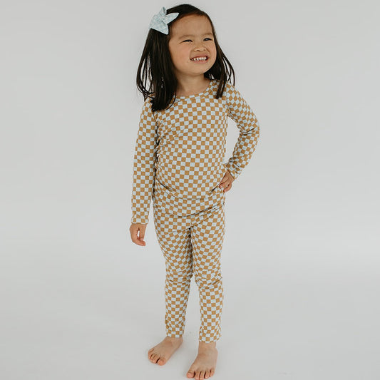 Kid’s/youth Long Sleeve Pajama Set | Blue Checkers Bamboo/cotton 2