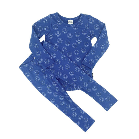 Kid’s/youth Long Sleeve Pajama Set | Blue Smilies Bamboo/cotton 1