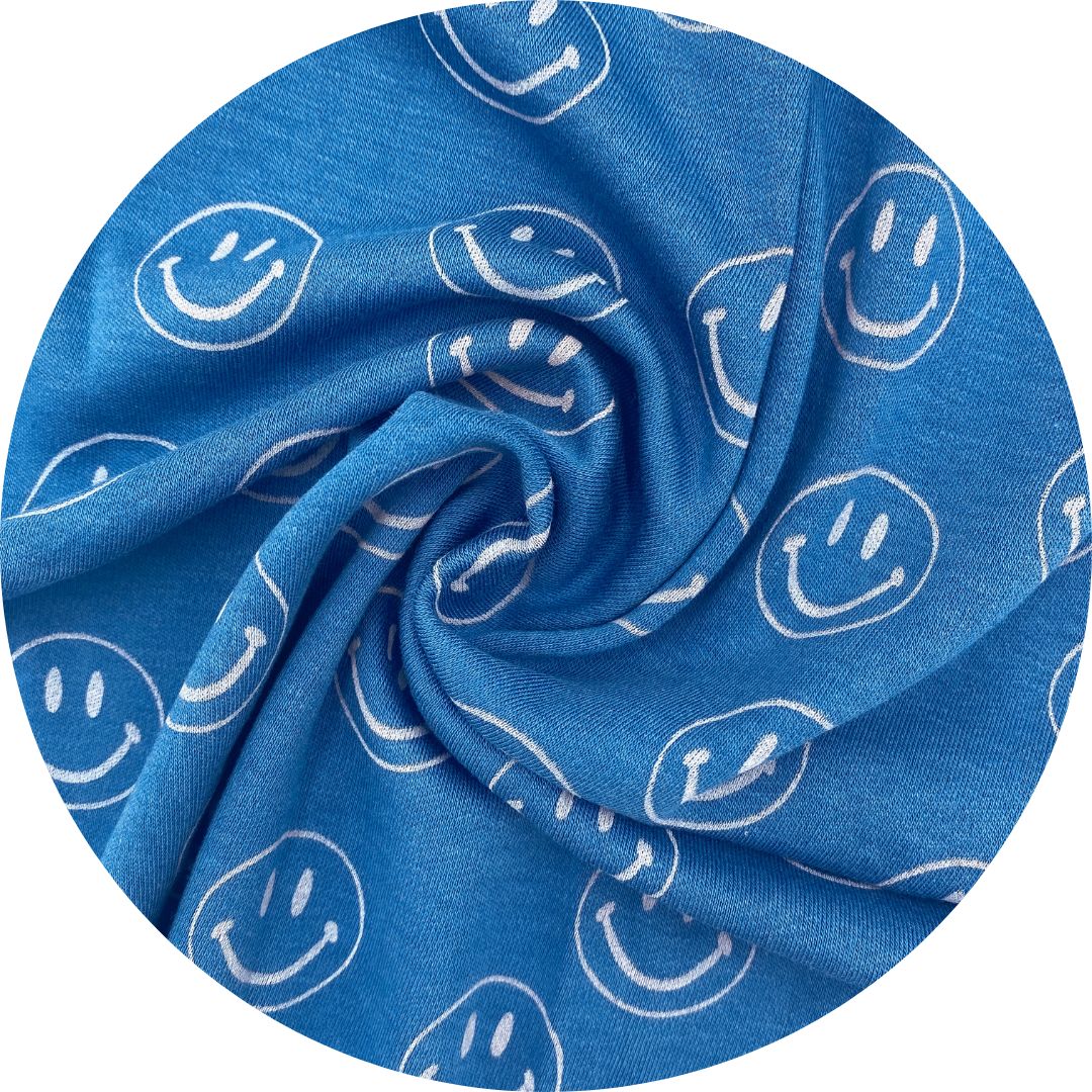 Kid’s/youth Long Sleeve Pajama Set | Blue Smilies Bamboo/cotton 10