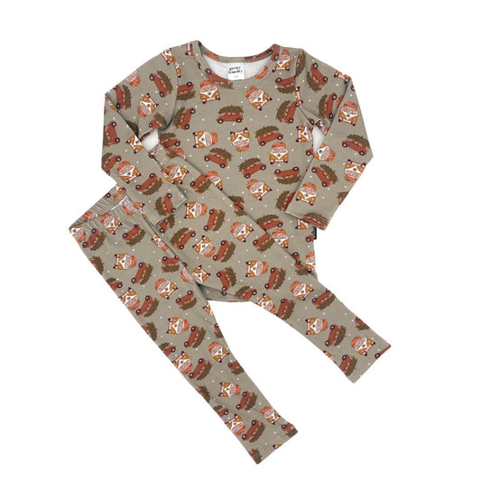 Kid’s/youth Long Sleeve Pajama Set | Christmas Transport Bamboo/cotton 1