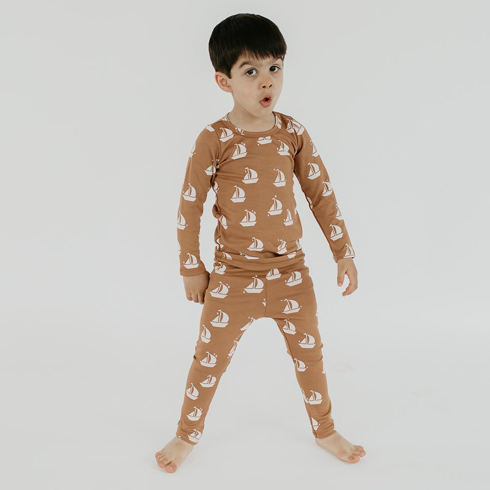 Kid’s/youth Long Sleeve Pajama Set | Sailboats Bamboo/cotton 5