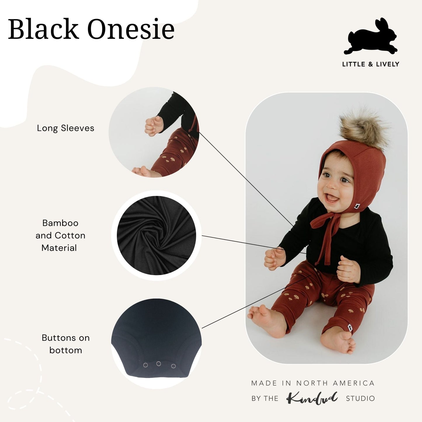 Long Sleeve Baby Onesie | Black Bamboo/cotton 8