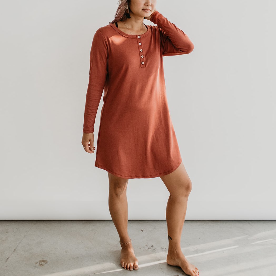 Women’s Long Sleeve Nightgown | Burgundy Pajama Set Bamboo/cotton 2